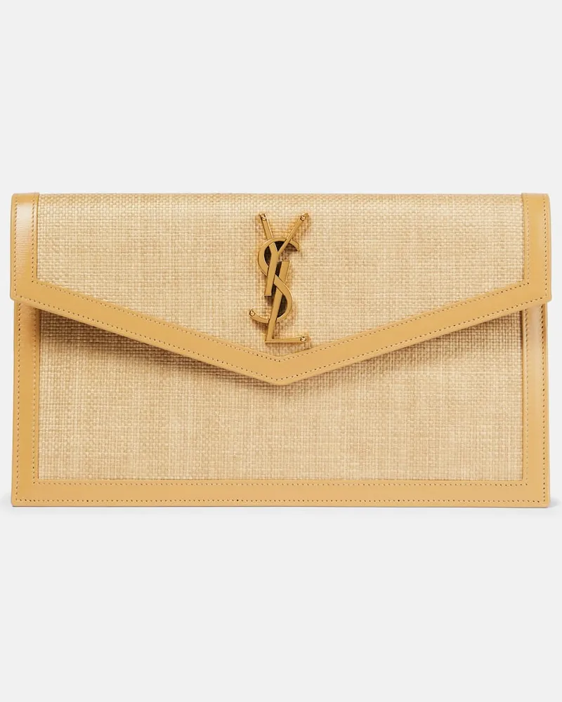 Saint Laurent Clutch Uptown aus Raffiabast mit Leder Neutral
