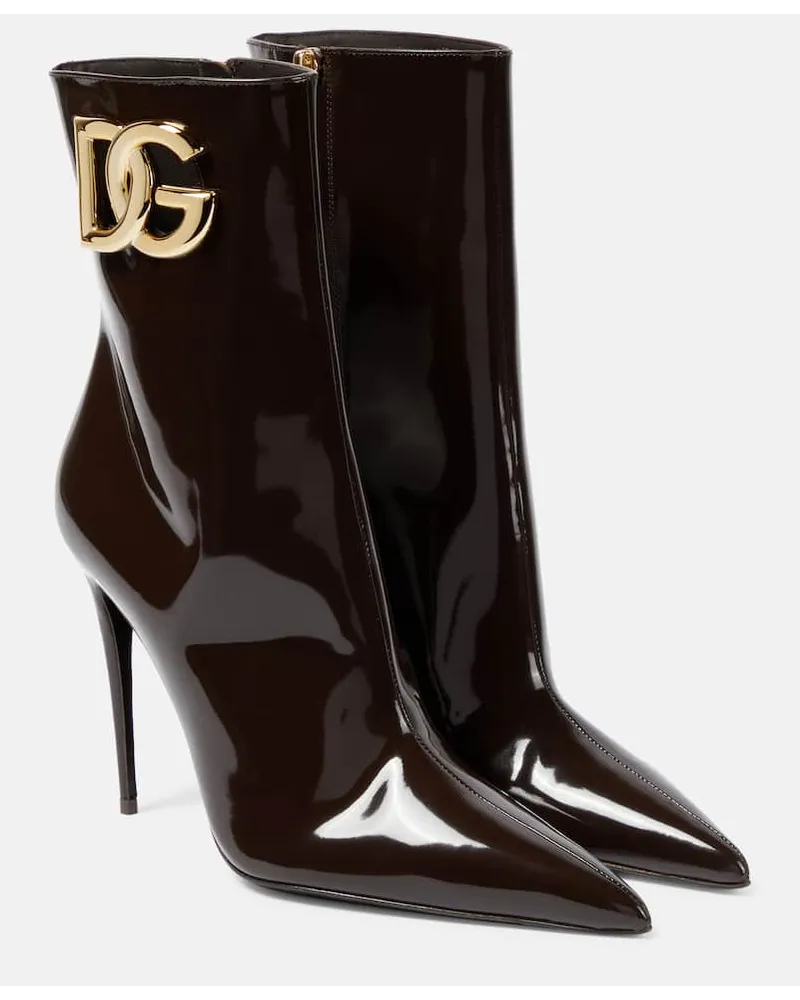 Dolce & Gabbana Ankle Boots DG aus Lackleder Schwarz