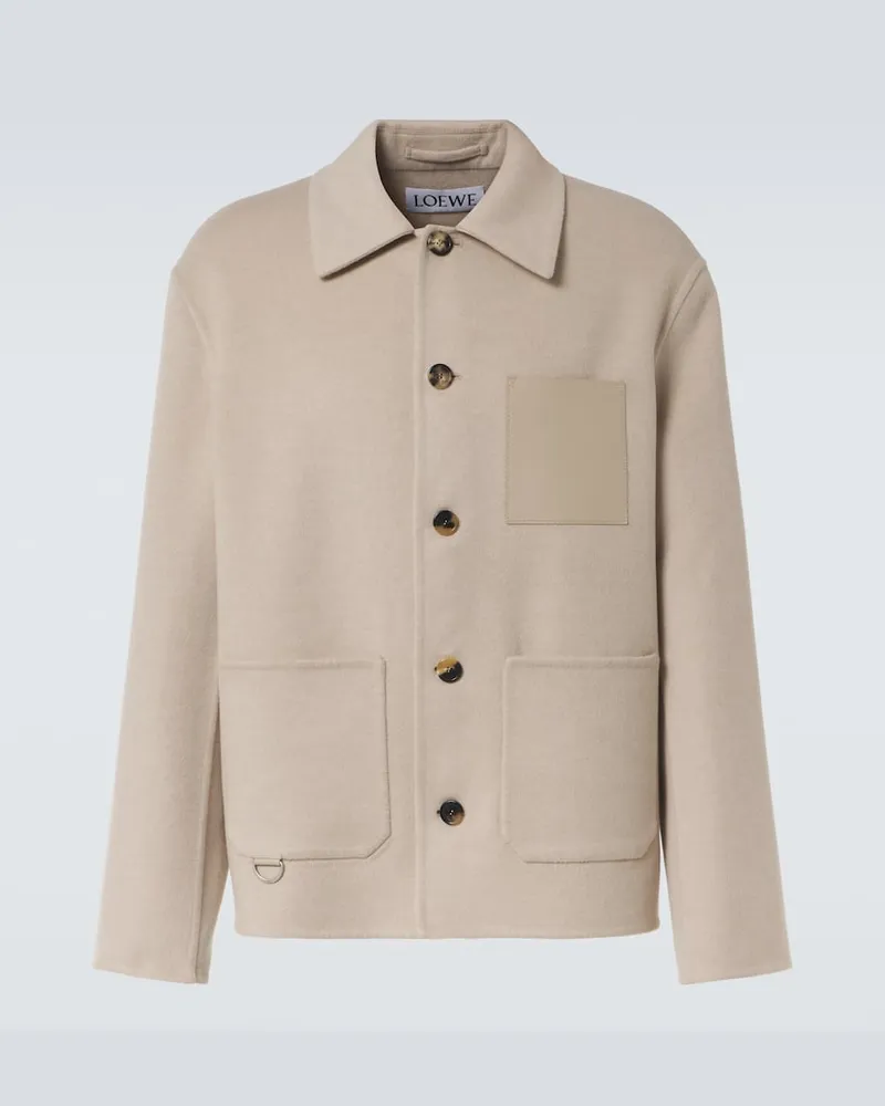Loewe Jacke aus Wolle und Kaschmir mit Leder Beige