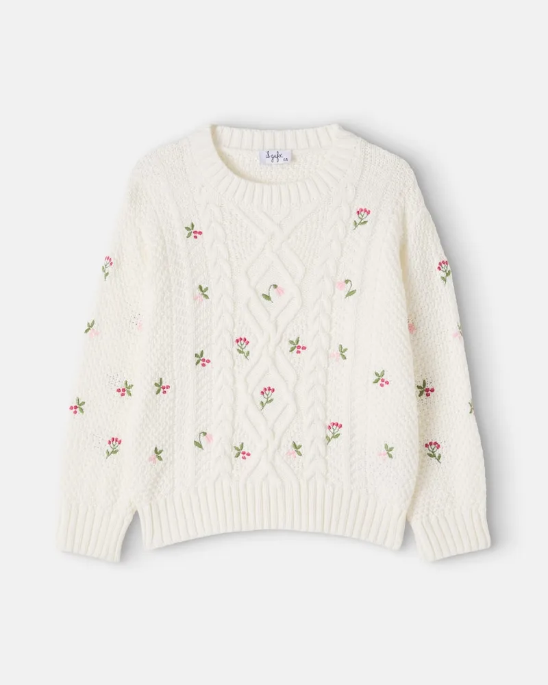 Il Gufo Verzierter Pullover aus Baumwolle Weiß
