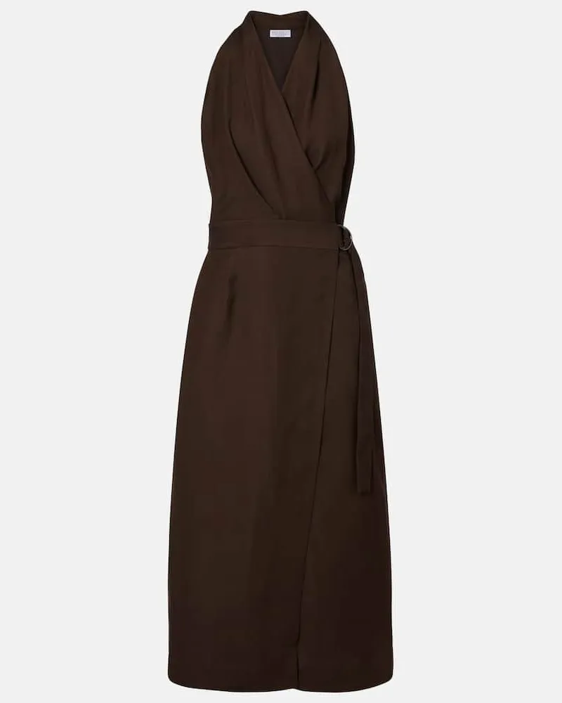 Brunello Cucinelli Wickelkleid aus Twill Braun
