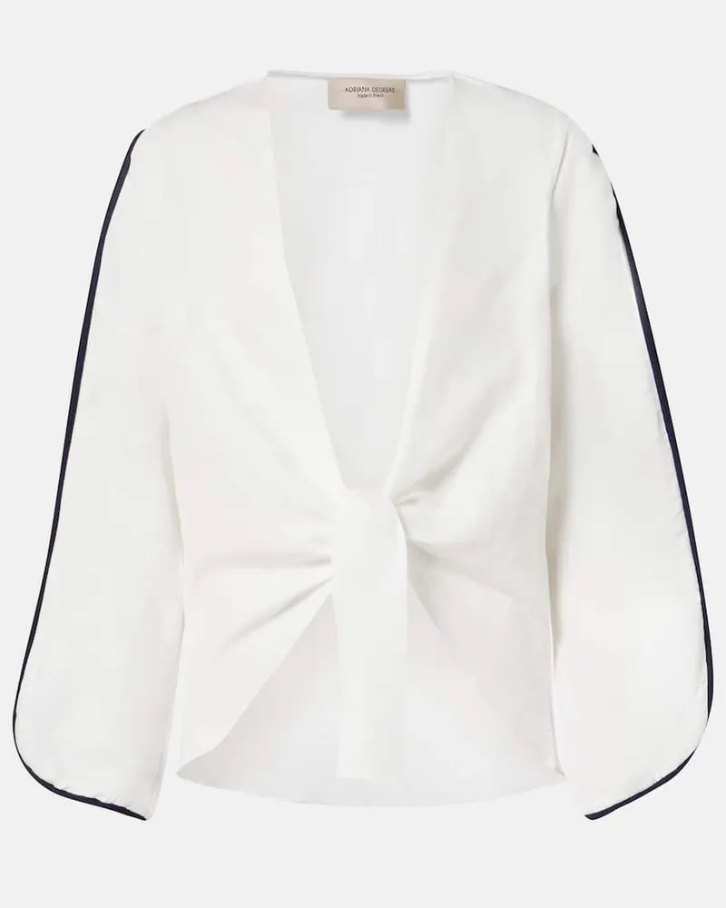 Adriana Degreas Top Bicolor aus einem Leinengemisch Weiß