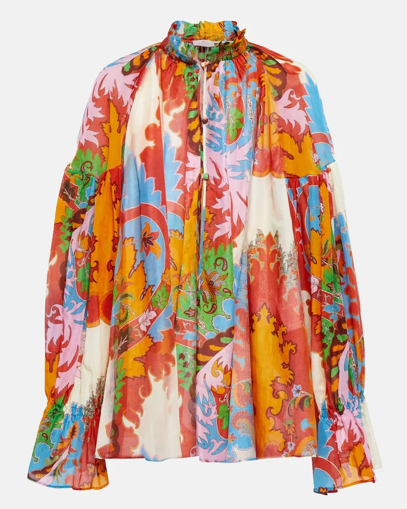 Etro Bedruckte Bluse aus Baumwolle und Seide Pink