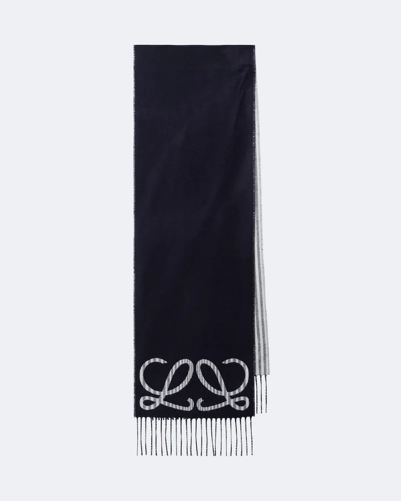 Loewe Schal Double L aus Seide und Kaschmir Blau