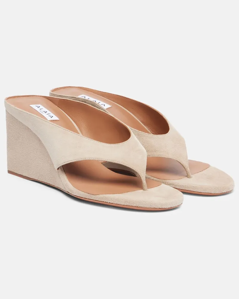 Alaïa Alaïa Wedge-Sandalen Cube 75 aus Veloursleder Beige