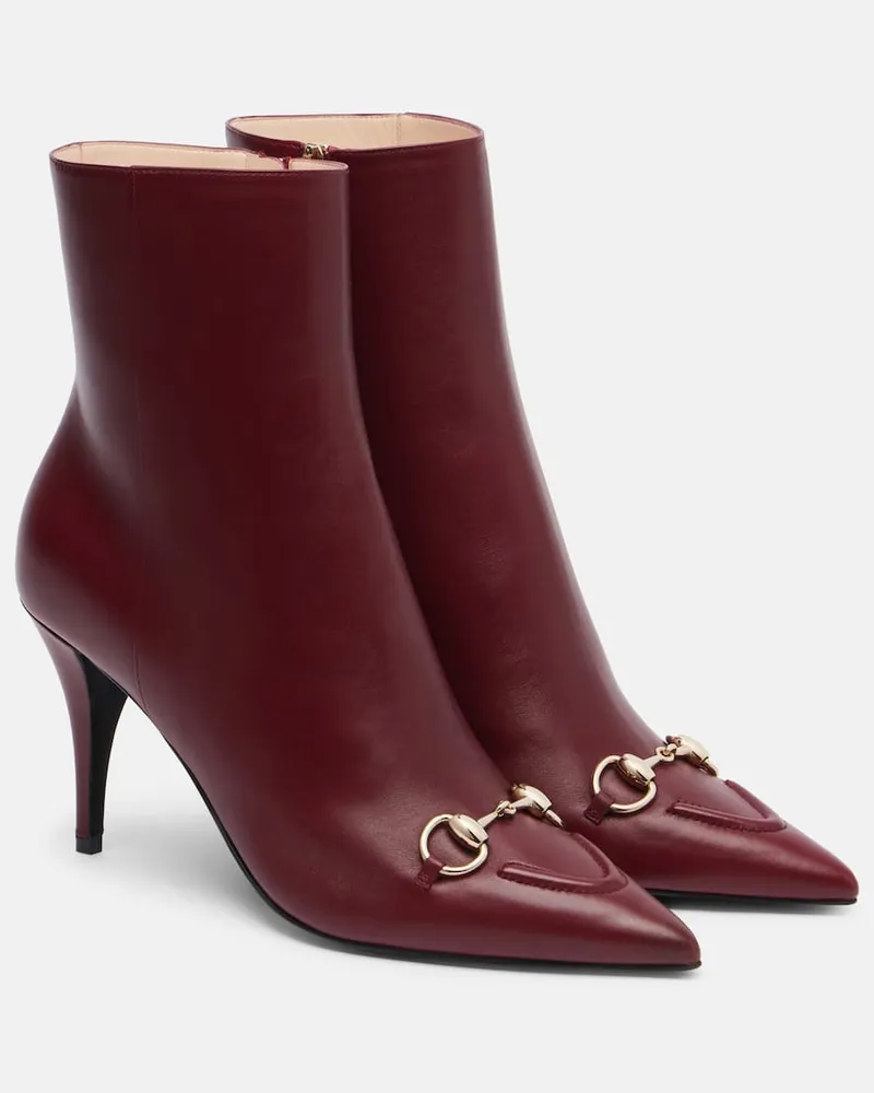 Gucci Ankle Boots Horsebit 95 aus Leder Burgunderrot