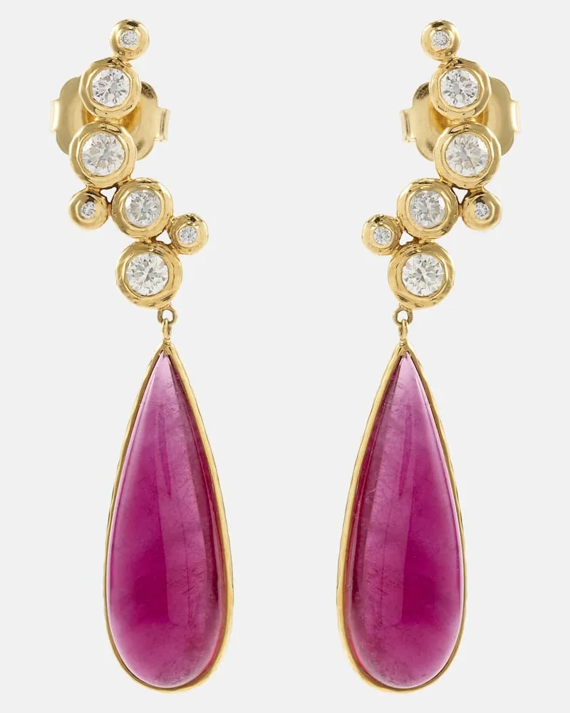 Octavia Elizabeth Ohrringe aus 18kt Gelbgold mit Diamanten und Rubellit Multicolor