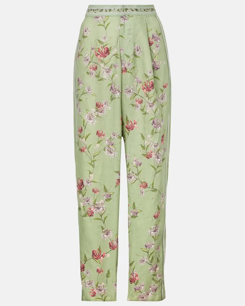 AGUA BENDITA Weite Hose Florecer Honeysuckle aus Leinen Grã¼n