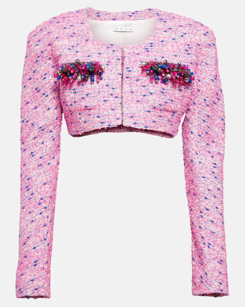 Area Verzierte Cropped-Jacke aus Bouclé Rosa