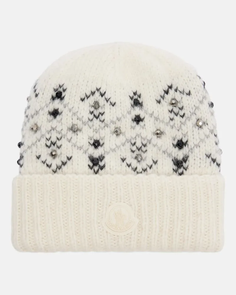 Moncler Verzierte Mütze aus einem Alpakawollgemisch Weiß