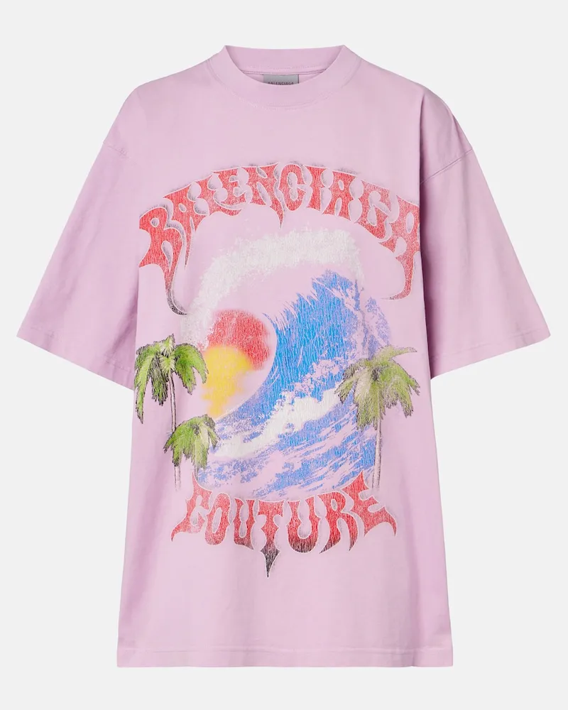 Balenciaga Bedrucktes T-Shirt aus Baumwoll-Jersey Violett