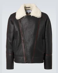 Loewe Lederjacke mit Shearling Schwarz