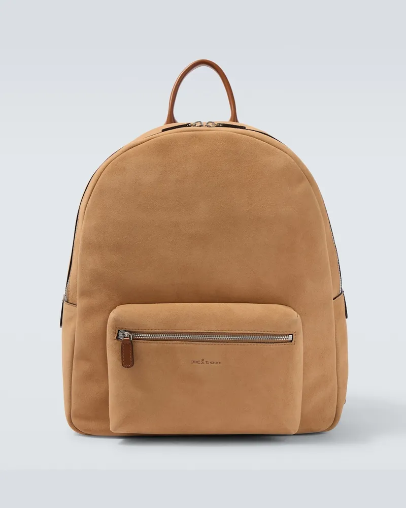 Kiton Rucksack aus Veloursleder mit Leder Beige