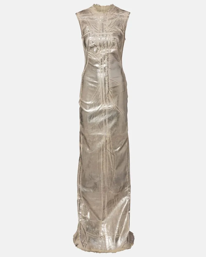 Rick Owens Beschichtetes Maxikleid aus Denim Silber