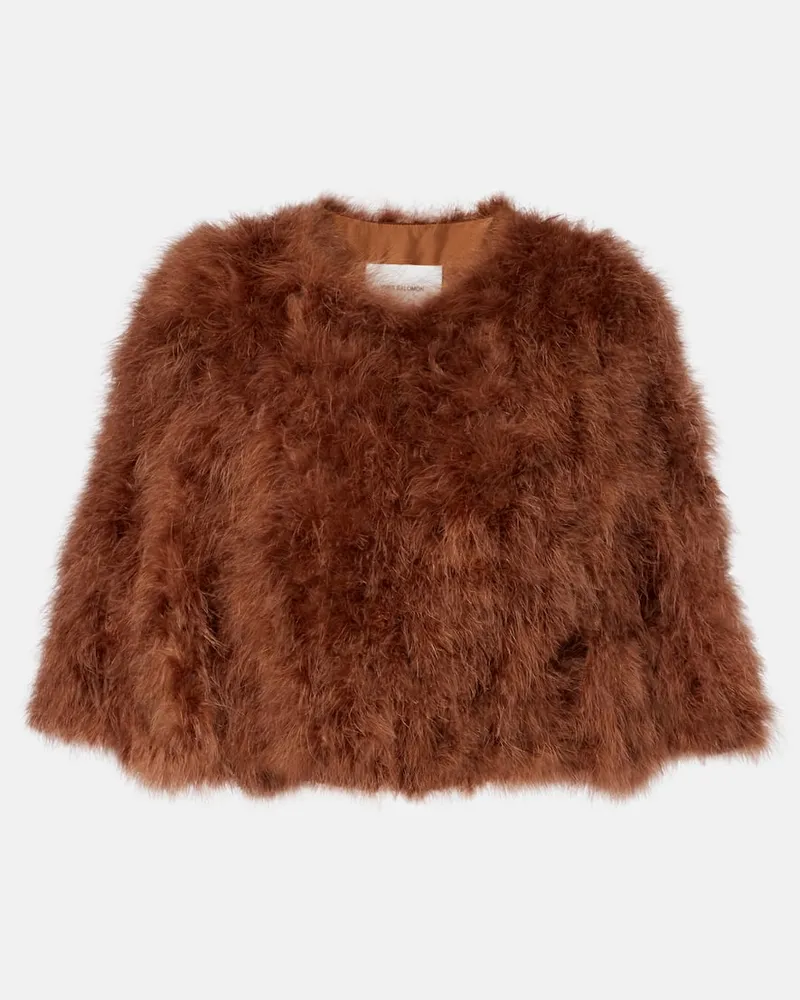 Yves Salomon Cropped-Jacke mit Federn Braun