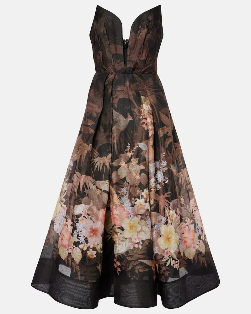 Zimmermann Midikleid Illuminate Draped aus Leinen und Baumwolle Schwarz
