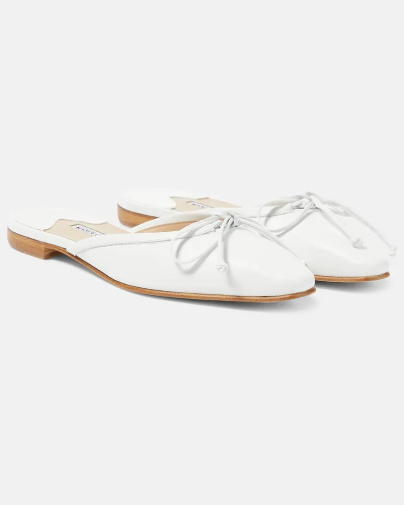 Manolo Blahnik Slippers Ballerimu 10 aus Leder Weiß