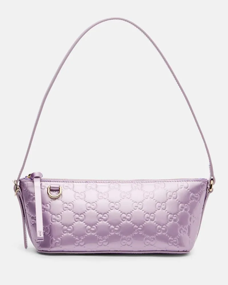 Gucci Schultertasche GG Emblem Mini aus Lackleder Violett