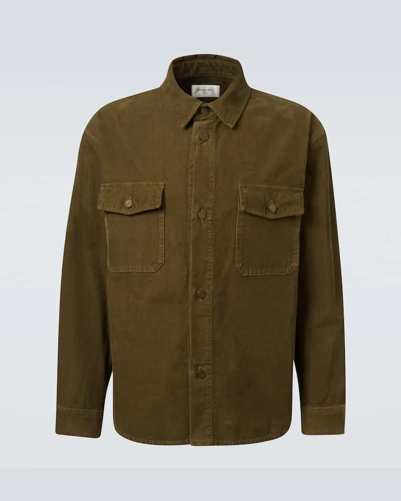 Saint Laurent Hemdjacke aus Baumwollcord Grün