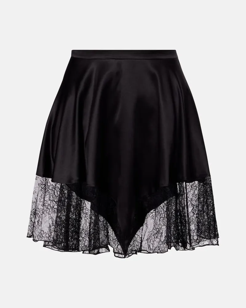 Nina Ricci Minirock aus Satin mit Spitze Schwarz