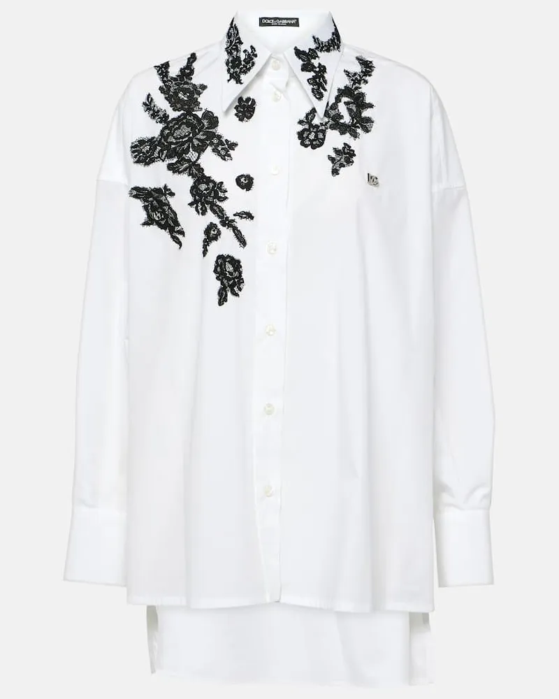 Dolce & Gabbana Hemd aus Baumwollpopeline mit Spitze Weiß