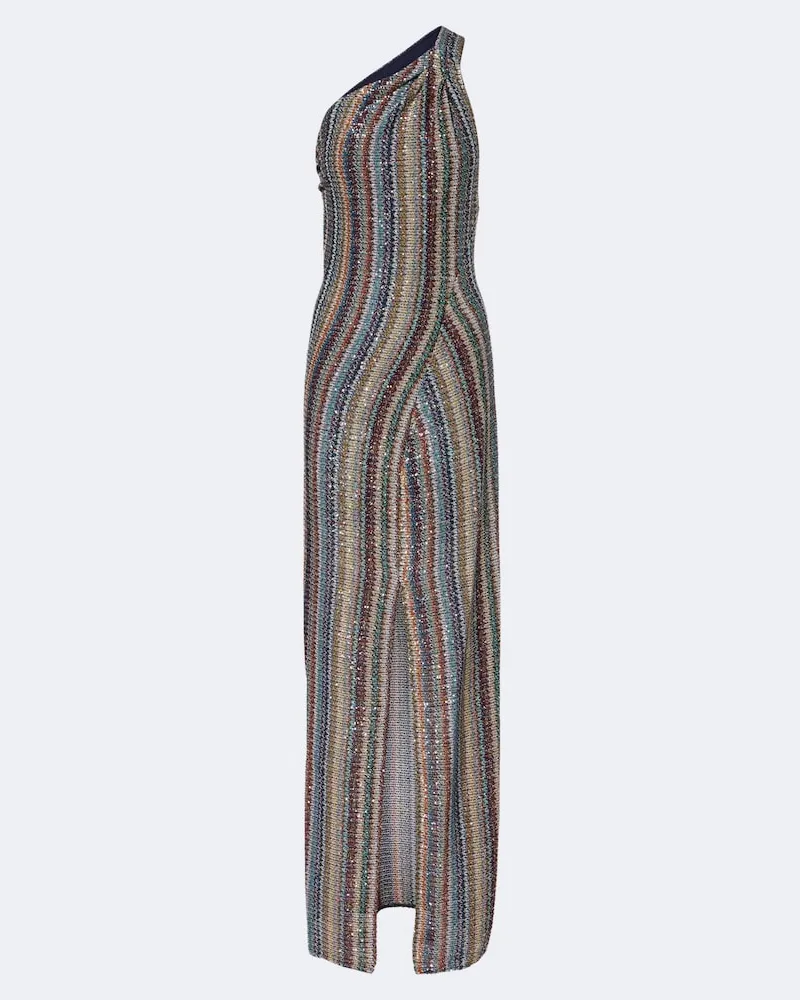 Missoni One-Shoulder-Robe aus Häkelstrick mit Pailletten Multicolor