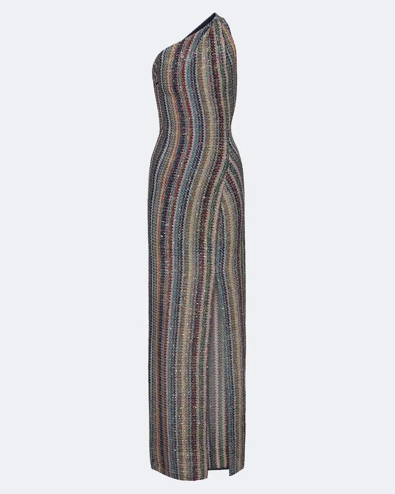 Missoni One-Shoulder-Robe aus Häkelstrick mit Pailletten Multicolor