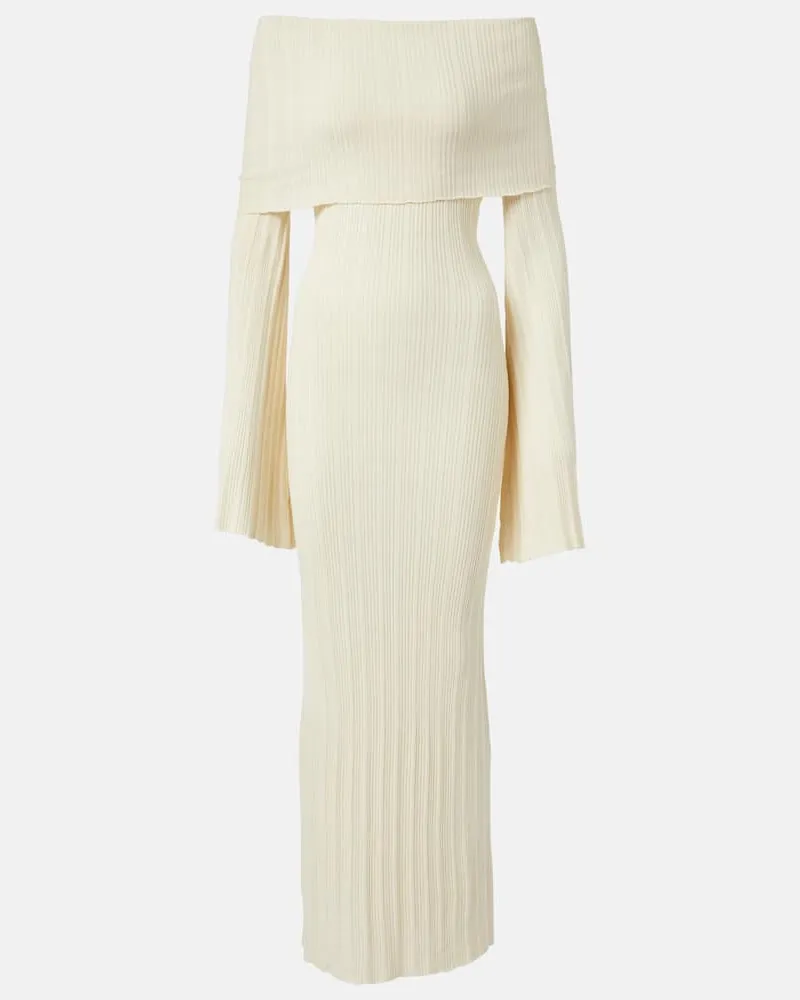 Aya Muse Off-Shoulder-Maxikleid aus einem Leinengemisch Weiß