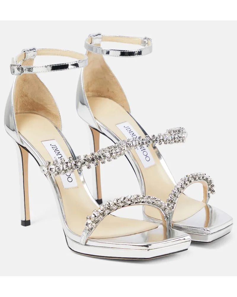 Jimmy Choo Verzierte Sandalen Bing 105 aus Metallic-Leder Silber