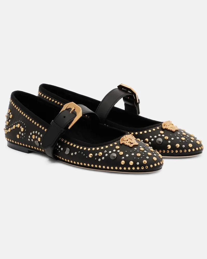 Versace Verzierte Ballerinas La Medusa aus Leder Schwarz