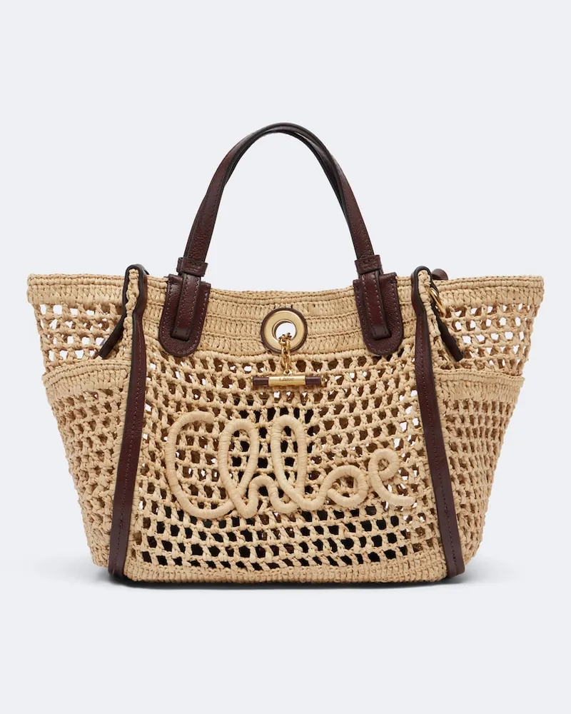 Chloé Chloé Tote Bag Chloé Iconic Small aus Raffiabast Beige