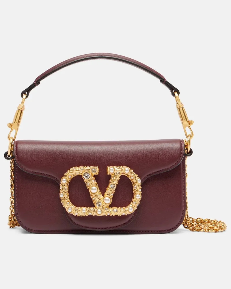 Valentino Garavani Schultertasche Locò Small aus Leder Burgund