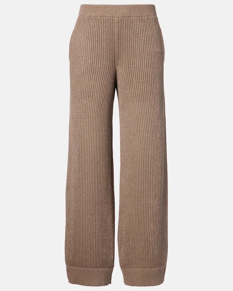 Brunello Cucinelli Weite Hose aus Rippstrick Braun
