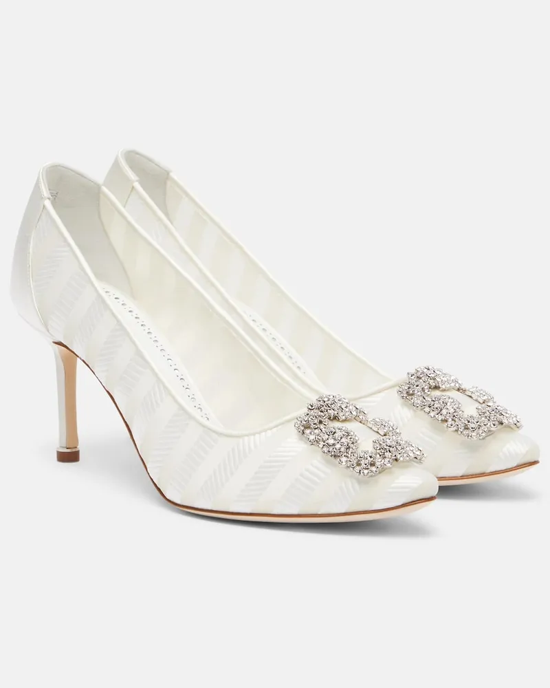 Manolo Blahnik Pumps Hangisi aus Organza mit Kristallen Weiß