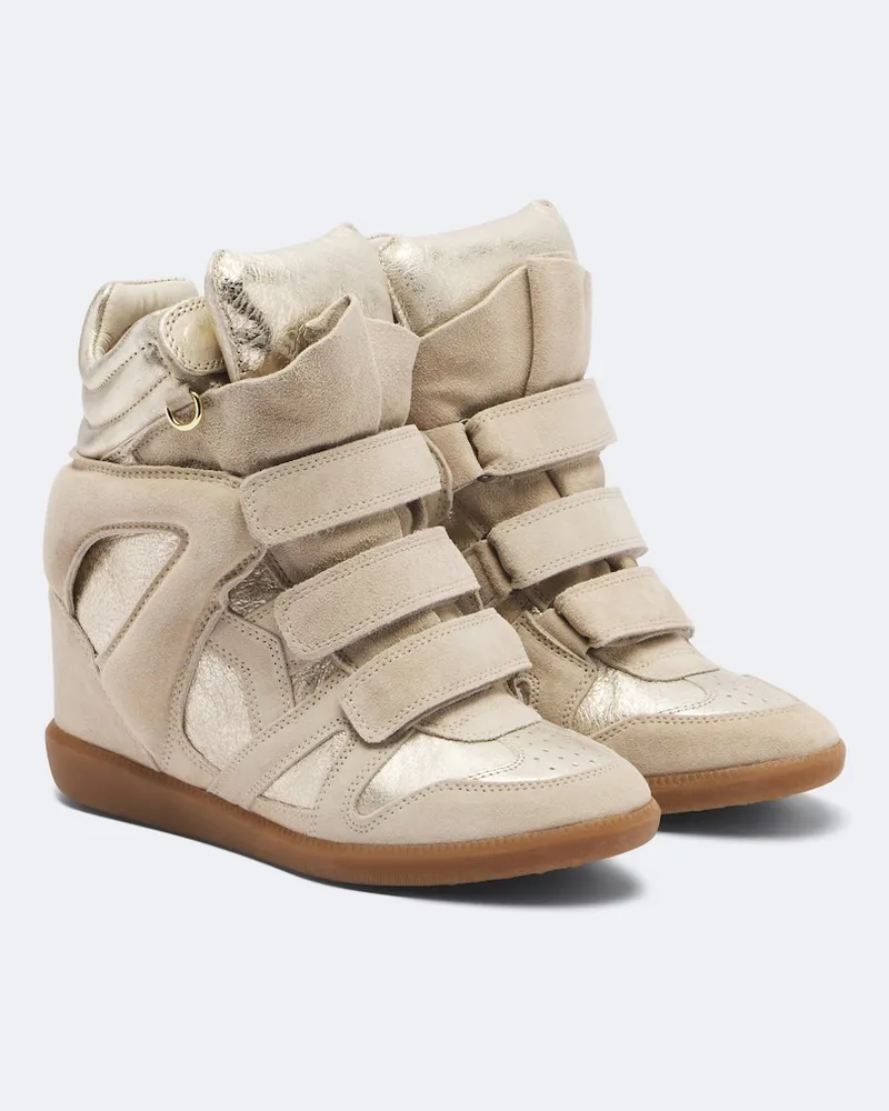 Isabel Marant Wedge-Sneakers Bekett aus Metallic-Leder Beige
