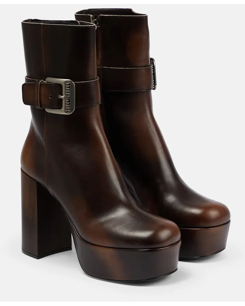 Miu Miu Plateau-Ankle Boots aus Leder Braun