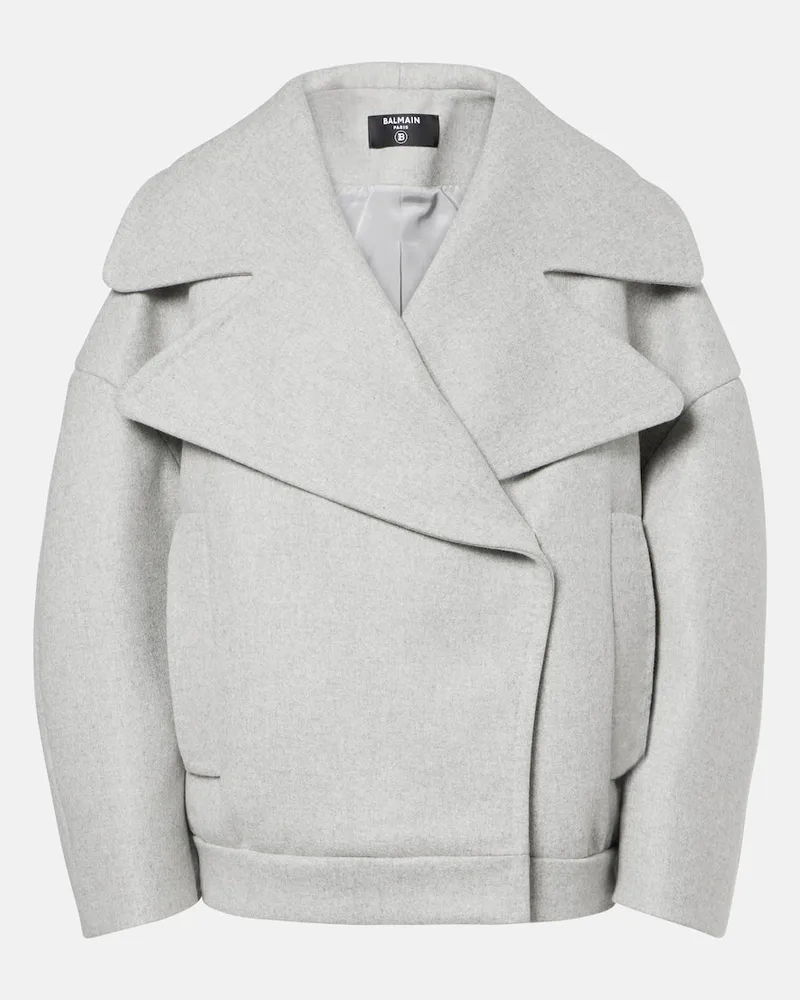 Balmain Oversize-Peacoat aus Wolle und Kaschmir Grau