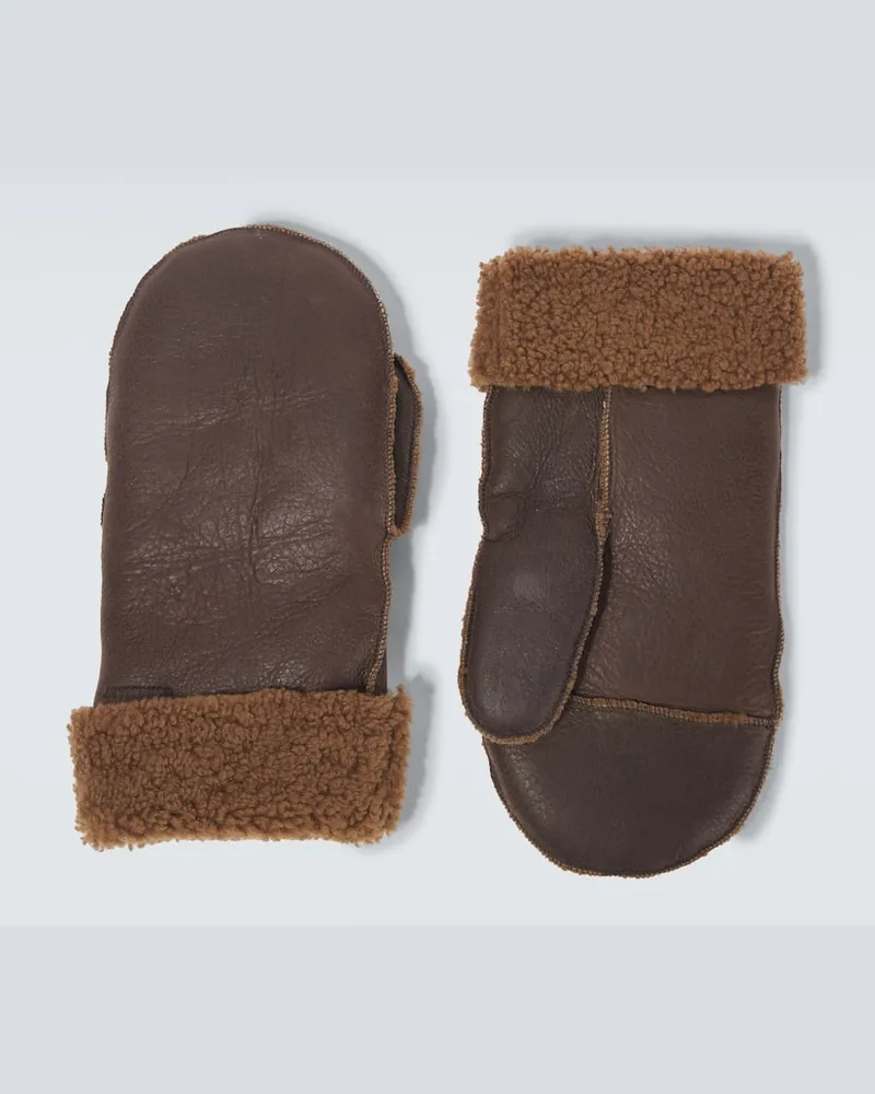Our Legacy Fäustlinge aus Leder mit Shearling Braun
