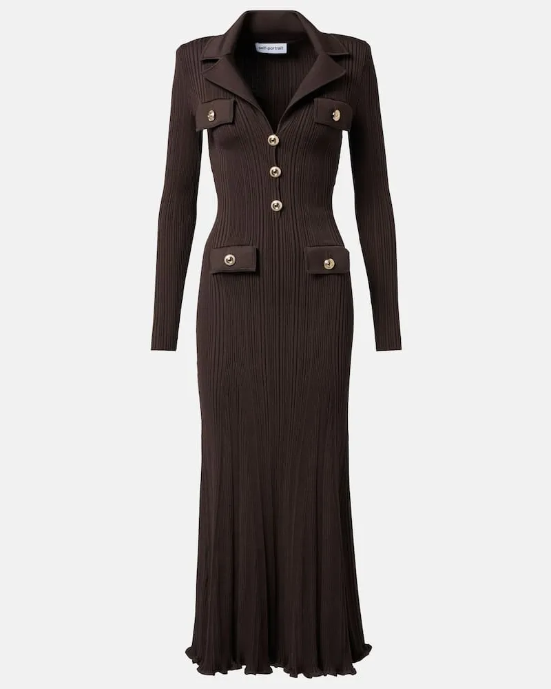 Self-Portrait Midikleid aus Rippstrick Braun