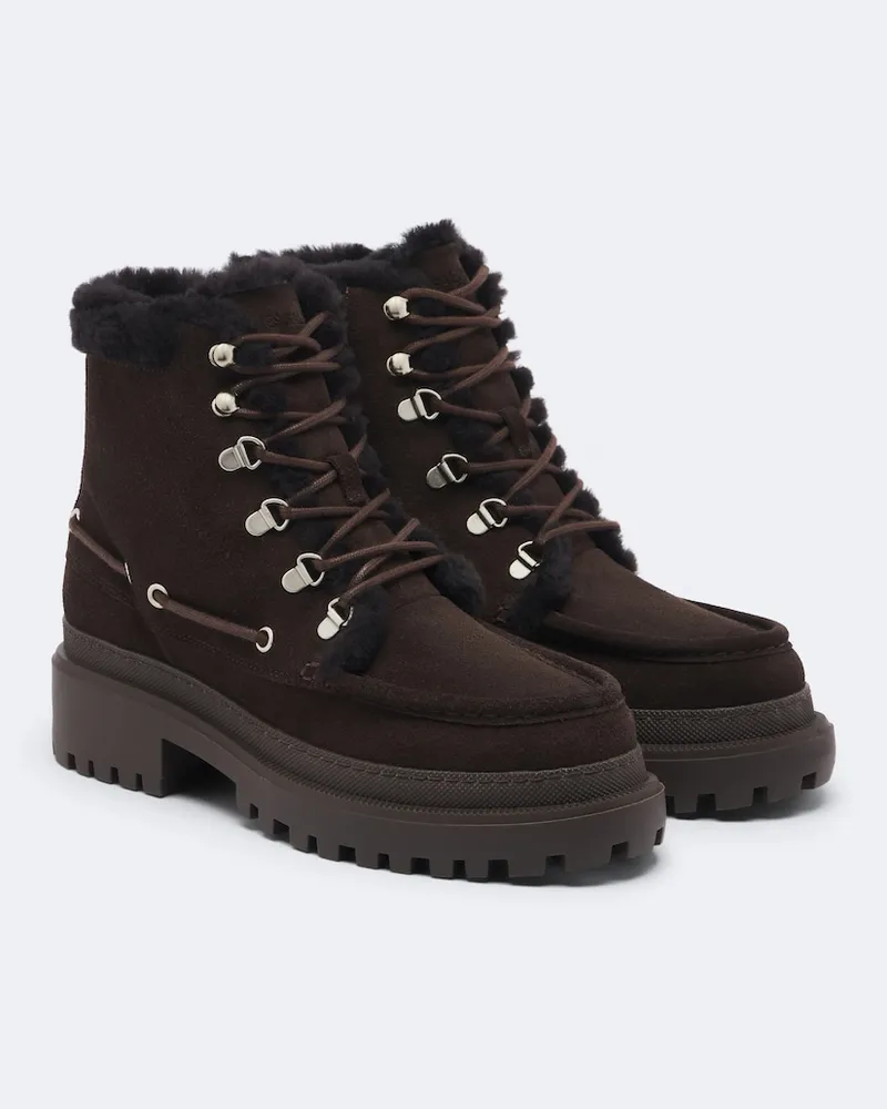 Yves Salomon Schnürstiefel aus Veloursleder mit Shearling Braun