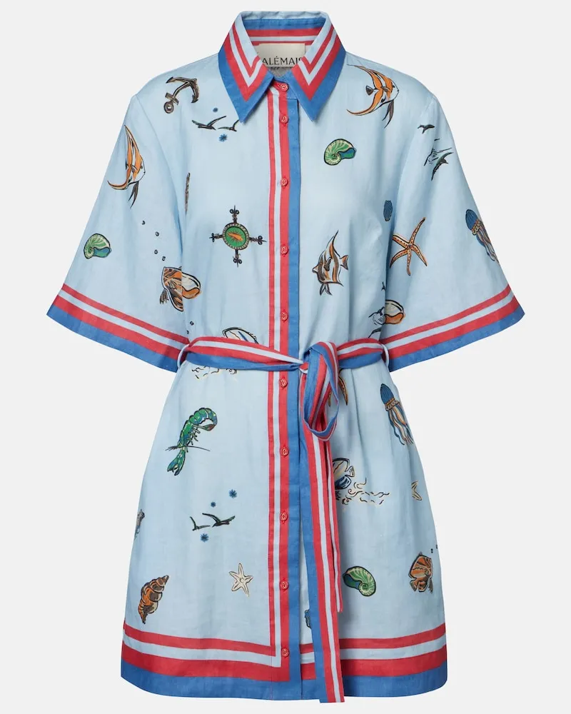 ALEMAIS Alémais Bedrucktes Hemdblusenkleid aus Leinen Blau