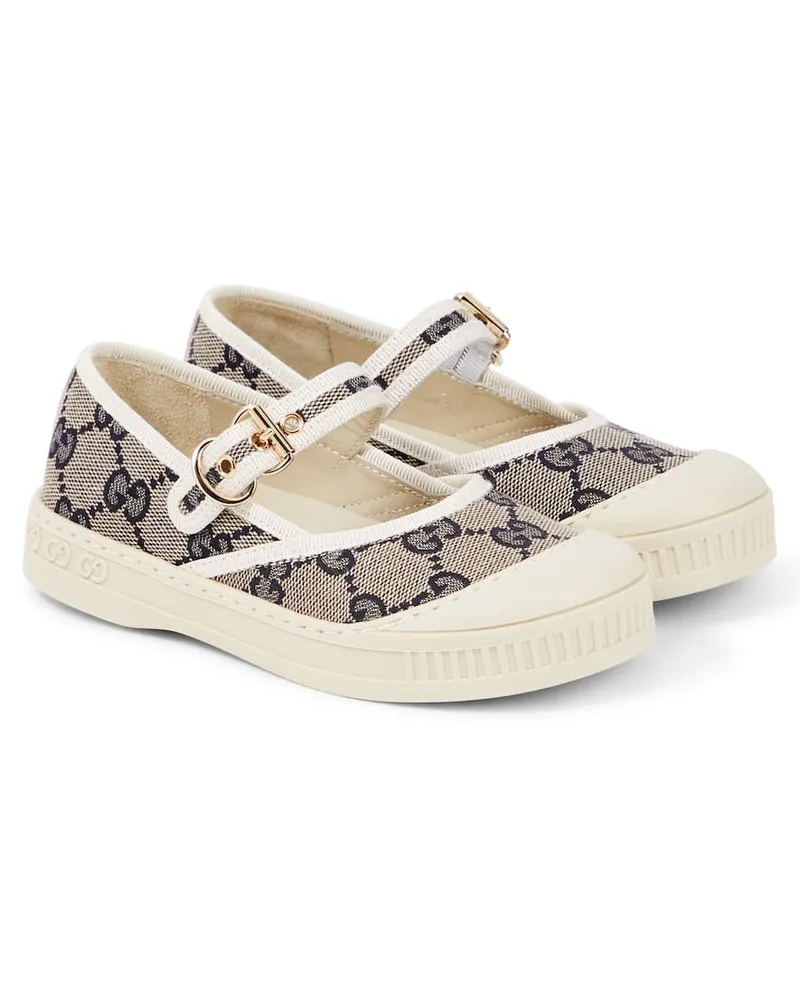 Gucci Mary-Jane-Ballerinas Double G aus Canvas Blau