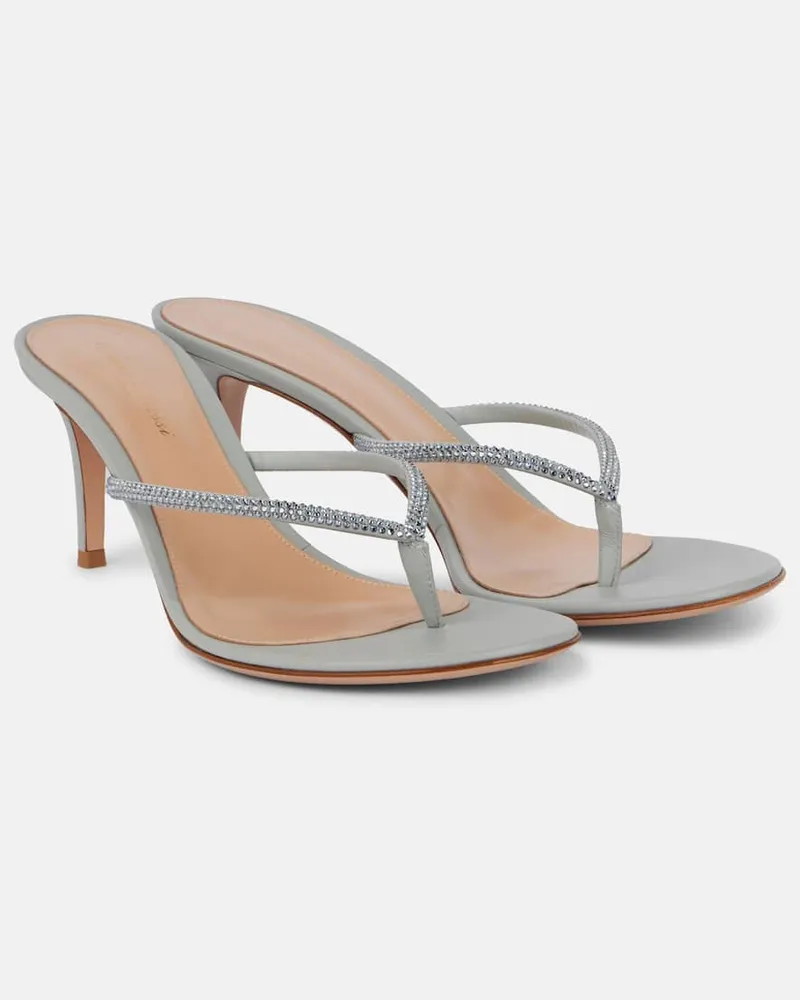 Gianvito Rossi Verzierte Sandalen India 70 aus Veloursleder Grau