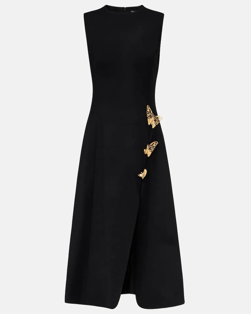 Oscar de la Renta Verziertes Cocktailkleid aus einem Wollgemisch Schwarz