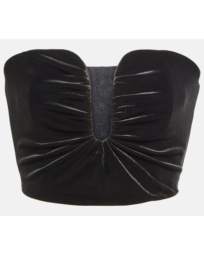 Self-Portrait Cropped-Top aus Samt Schwarz