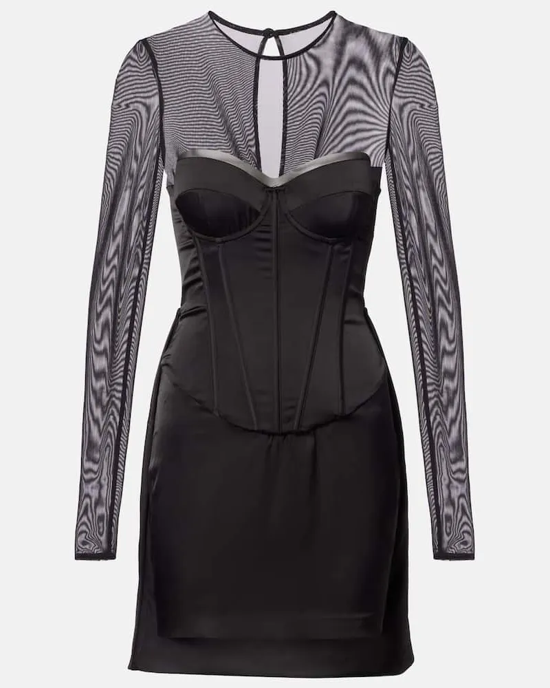 ROTATE Birger Christensen Minikleid aus Satin mit Mesh Schwarz