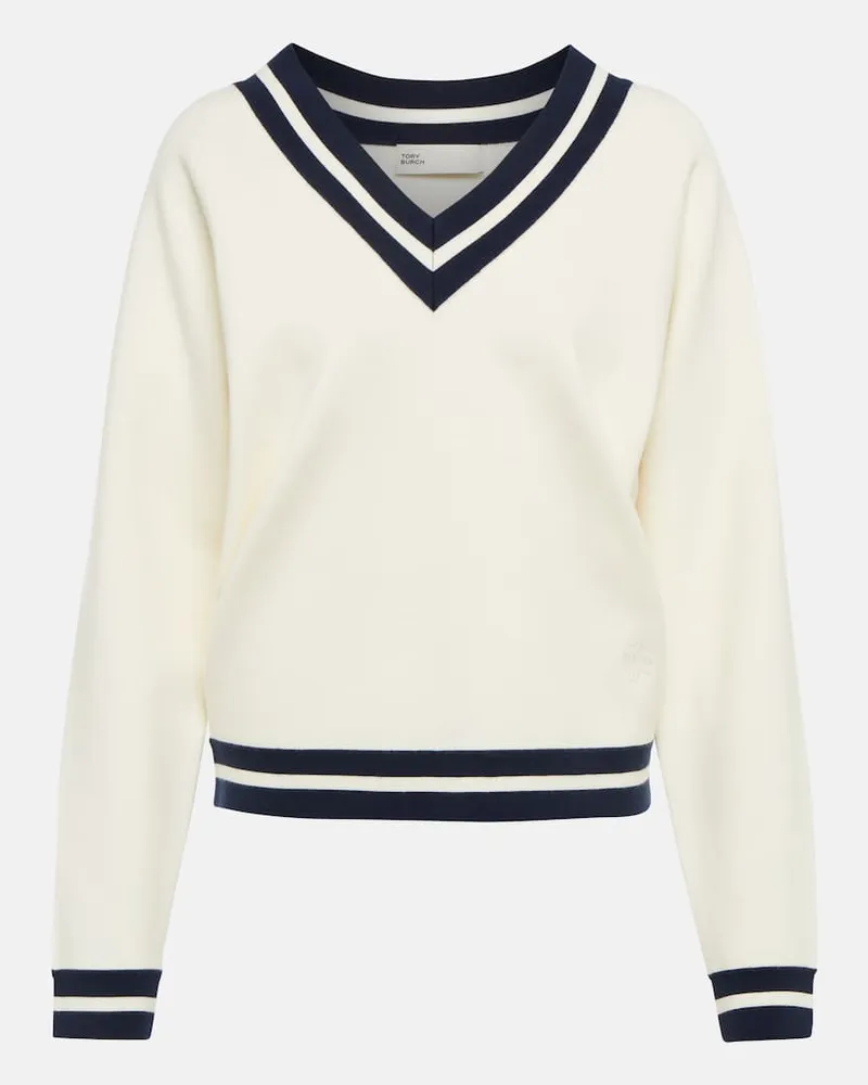 Tory Sport Pullover aus Wolle Weiß