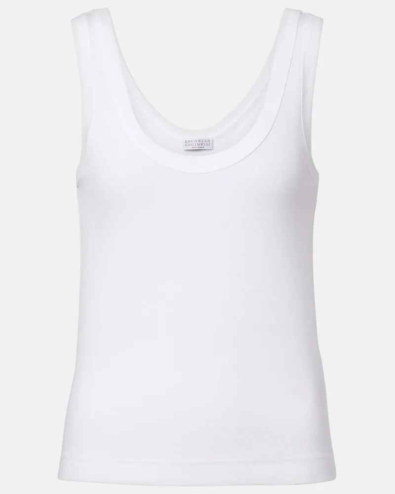 Brunello Cucinelli Top Monili aus Rippstrick Weiß