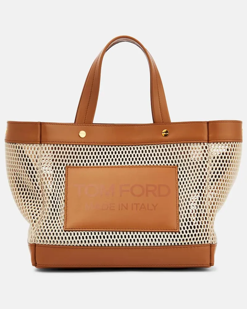 Tom Ford Tote T Screw Small mit Leder Beige