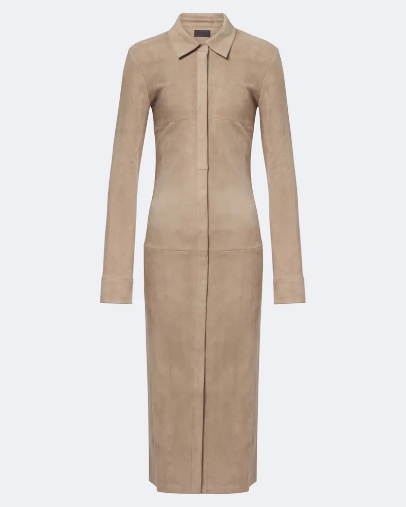 Stouls Hemdblusenkleid Becky aus Veloursleder Beige